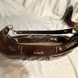 Coach Dark Brown Patent Leather Hobo Bag